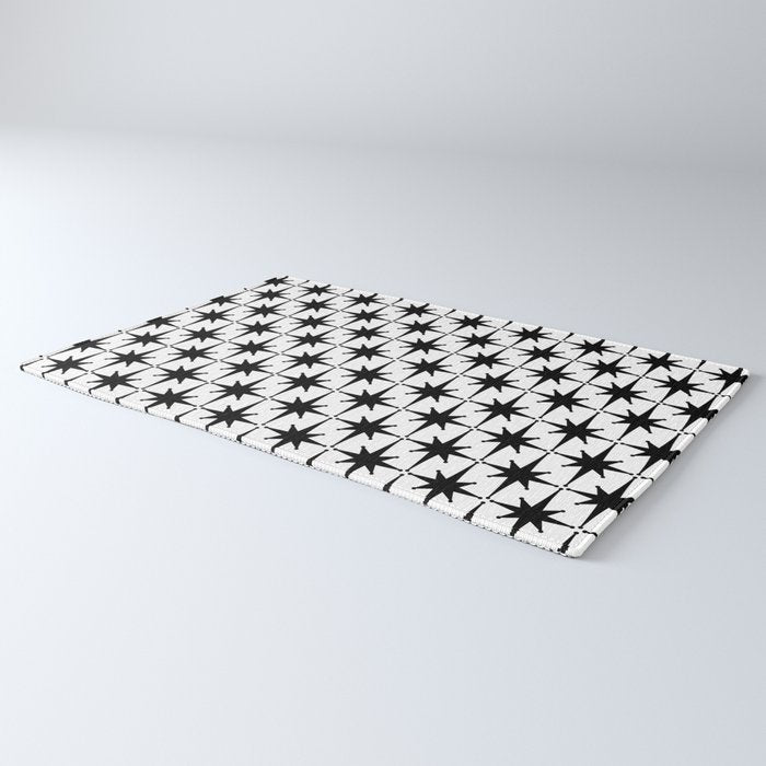 Midcentury Modern Atomic Starburst Pattern in Black and White Rug Gallery Image 3
