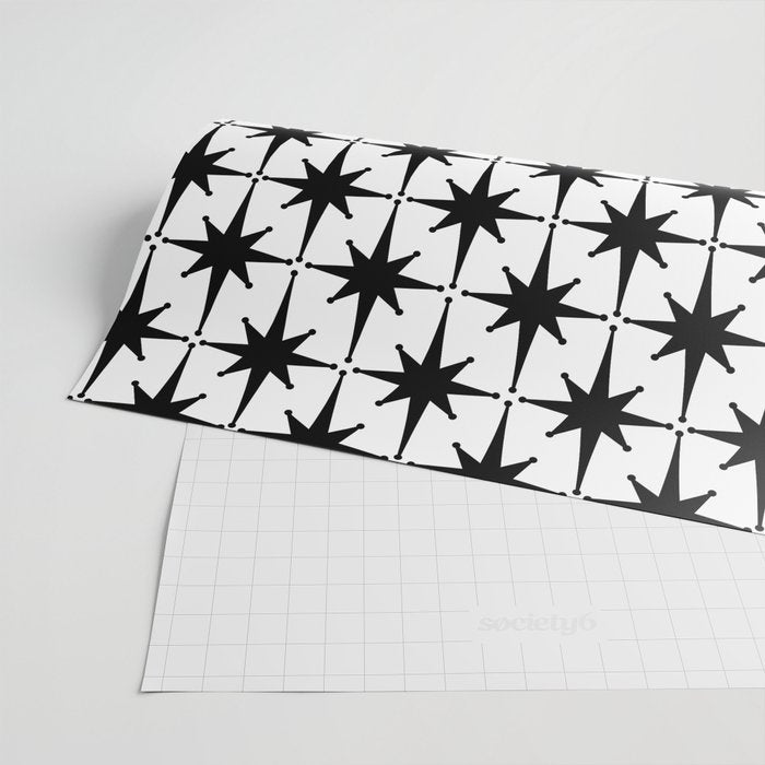 Midcentury Modern Atomic Starburst Pattern in Black and White Wrapping Paper Gallery Image 2