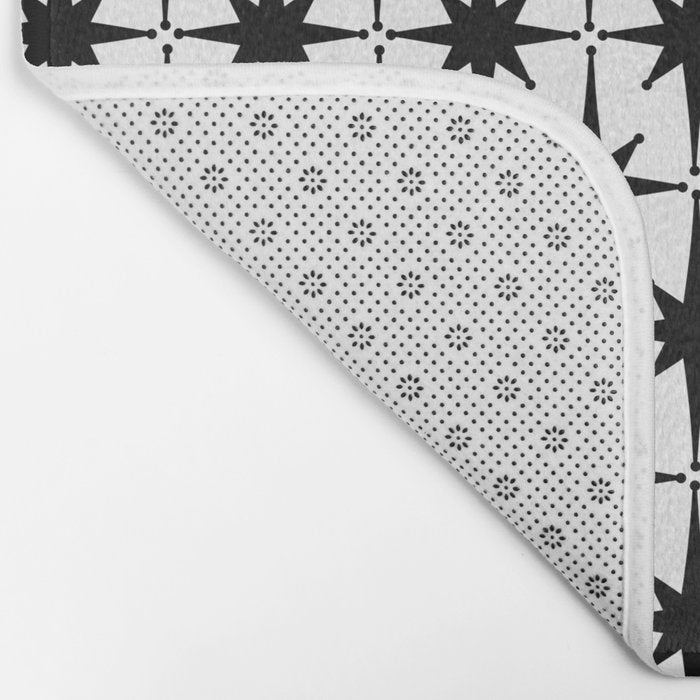 Midcentury Modern Atomic Starburst Pattern in Black and White Bath Mat Gallery Image 2