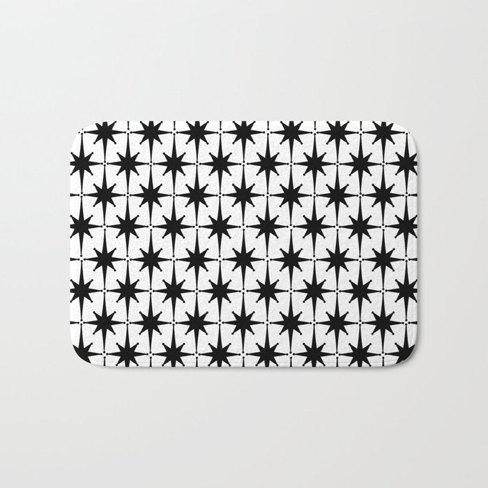 Midcentury Modern Atomic Starburst Pattern in Black and White Bath Mat Gallery Image 1