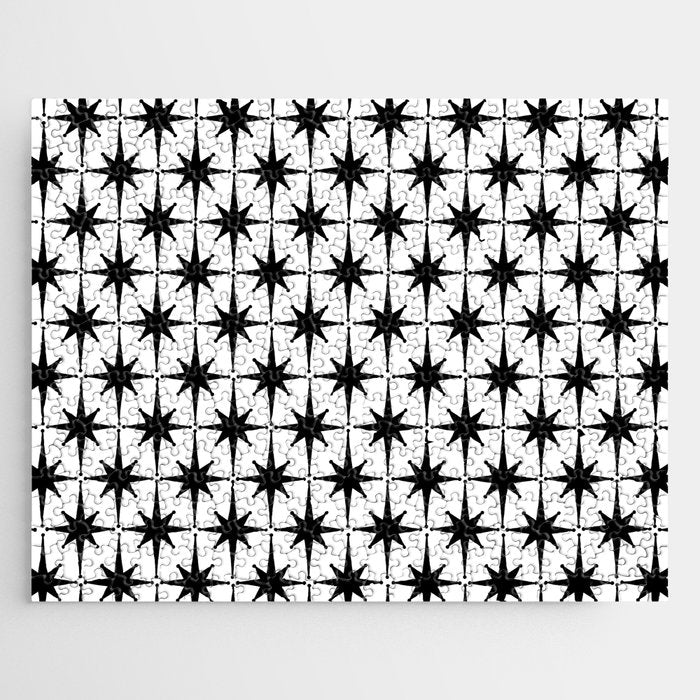 Midcentury Modern Atomic Starburst Pattern in Black and White Jigsaw Puzzle Gallery Image 1