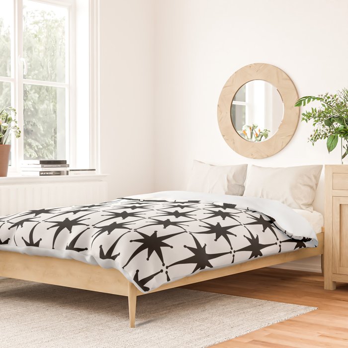 Midcentury Modern Atomic Starburst Pattern in Black and White Duvet Cover Gallery Image 2