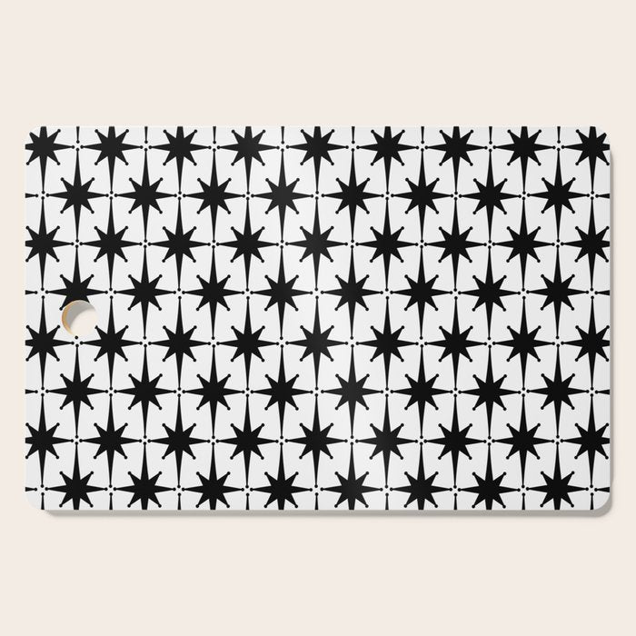 Midcentury Modern Atomic Starburst Pattern in Black and White Cutting Board Gallery Image 1