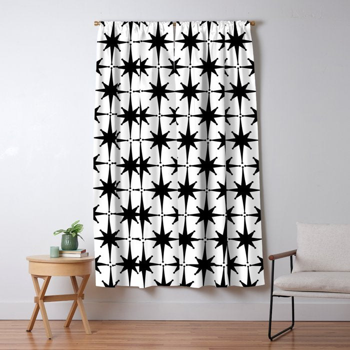 Midcentury Modern Atomic Starburst Pattern in Black and White Window Curtain Gallery Image 5