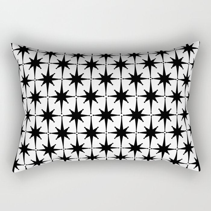 Midcentury Modern Atomic Starburst Pattern in Black and White Rectangular Pillow Gallery Image 1