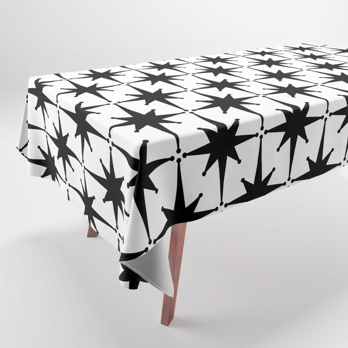 Midcentury Modern Atomic Starburst Pattern in Black and White Tablecloth Gallery Image 1