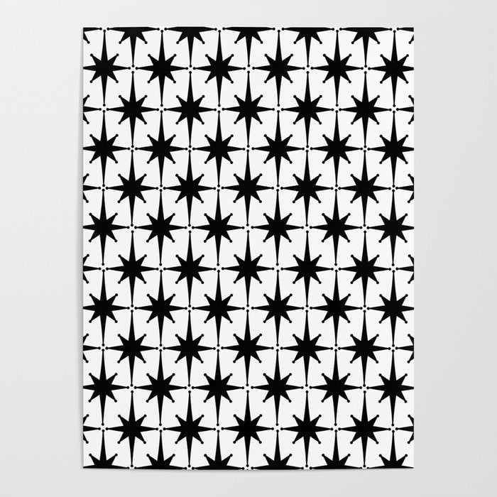 Midcentury Modern Atomic Starburst Pattern in Black and White Poster Gallery Image 4