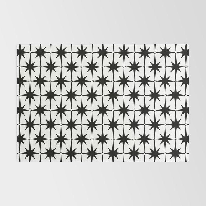 Midcentury Modern Atomic Starburst Pattern in Black and White Rug Gallery Image 2