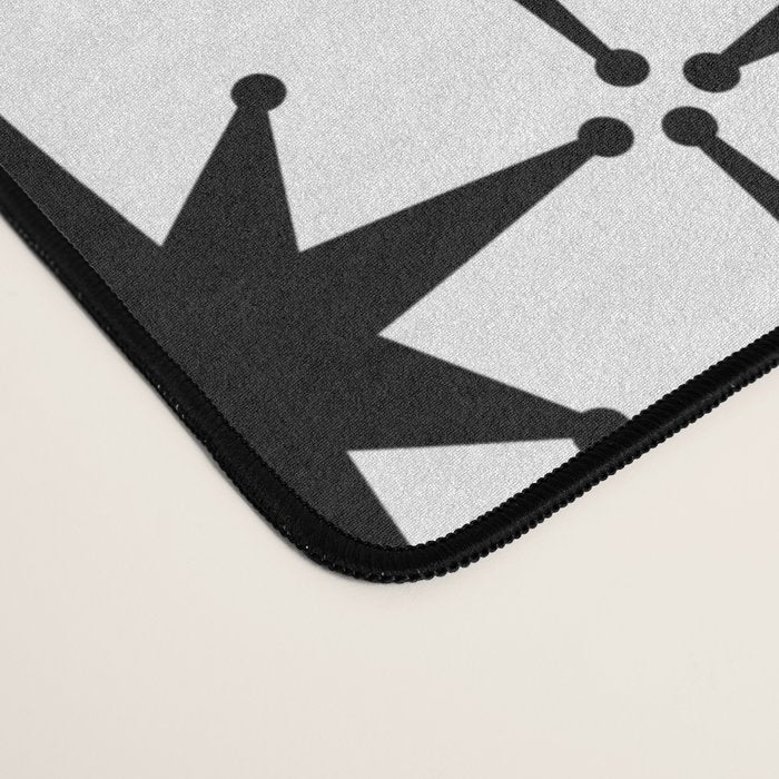 Midcentury Modern Atomic Starburst Pattern in Black and White Desk Mat Gallery Image 4