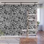 Simple black and white flower garden Wall Mural Gallery Image 1