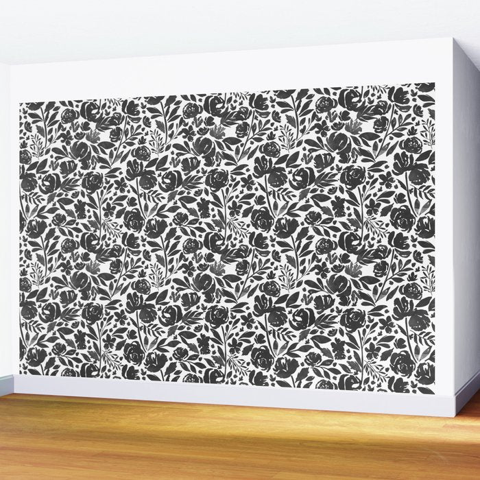 Simple black and white flower garden Wall Mural Gallery Image 2