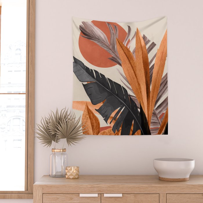 Abstract Art Tropical Leaves 160 Wall Tapestry Gallery Image 2