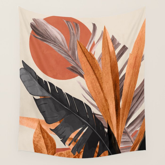 Abstract Art Tropical Leaves 160 Wall Tapestry Gallery Image 1