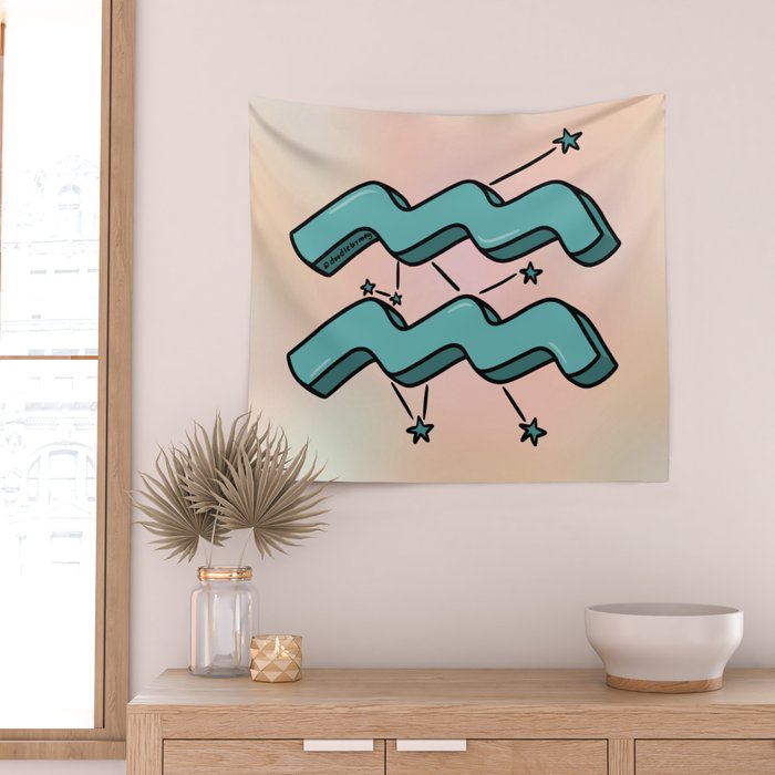 Aquarius Symbol Wall Tapestry Gallery Image 2