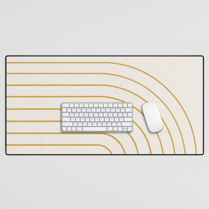 Minimal Arch XXXVI Creme and Orange Modern Geometric Lines Desk Mat Gallery Image 1