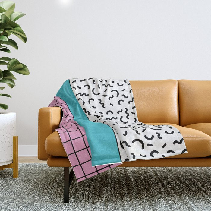 Memphis pattern 60 - 80s / 90s Retro Throw Blanket Gallery Image 1