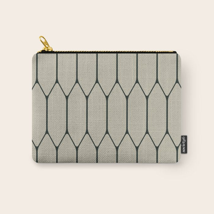 Long Honeycomb Minimalist Geometric Pattern in Light Sage Beige Gray and Dark Green Carry All Pouch Gallery Image 1