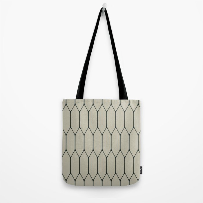 Long Honeycomb Minimalist Geometric Pattern in Light Sage Beige Gray and Dark Green Tote Bag Gallery Image 2