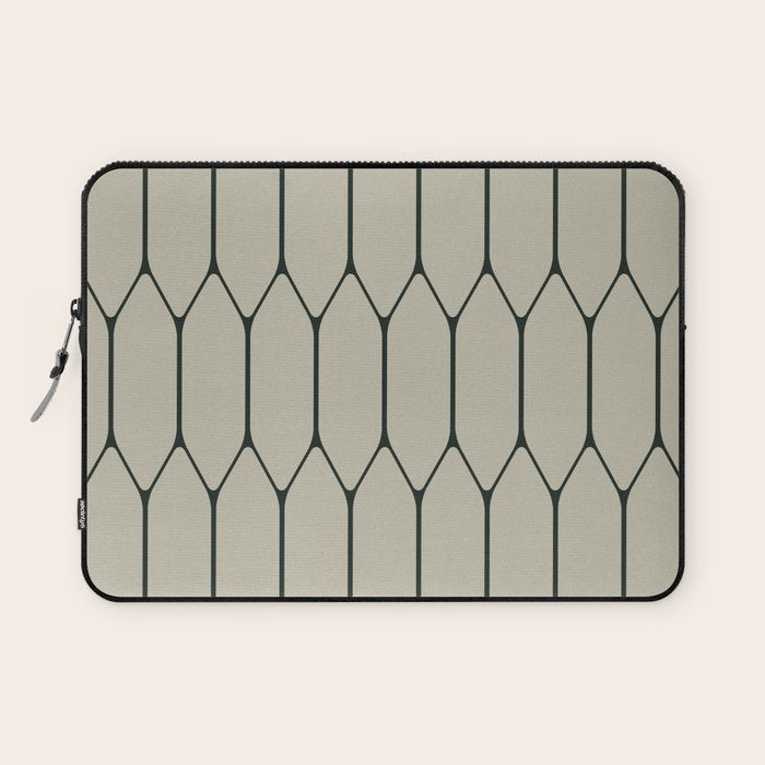 Long Honeycomb Minimalist Geometric Pattern in Light Sage Beige Gray and Dark Green Laptop Sleeve Gallery Image 1