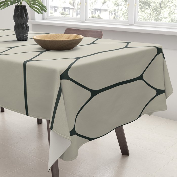 Long Honeycomb Minimalist Geometric Pattern in Light Sage Beige Gray and Dark Green Tablecloth Gallery Image 3