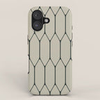 Long Honeycomb Minimalist Geometric Pattern in Light Sage Beige Gray and Dark Green iPhone Case Gallery Image 1