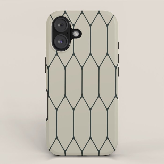 Long Honeycomb Minimalist Geometric Pattern in Light Sage Beige Gray and Dark Green iPhone Case Gallery Image 1