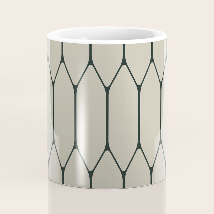 Long Honeycomb Minimalist Geometric Pattern in Light Sage Beige Gray and Dark Green Coffee Mug Gallery Image 4