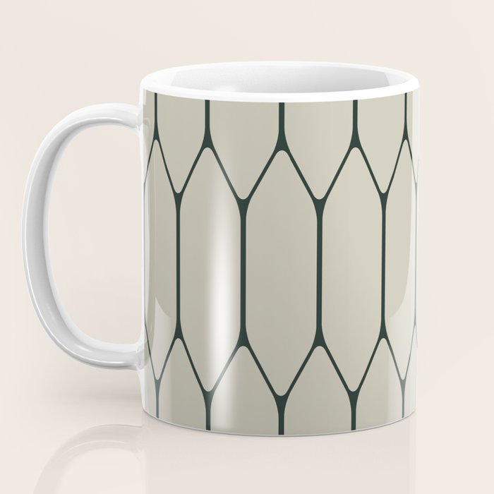 Long Honeycomb Minimalist Geometric Pattern in Light Sage Beige Gray and Dark Green Coffee Mug Gallery Image 3