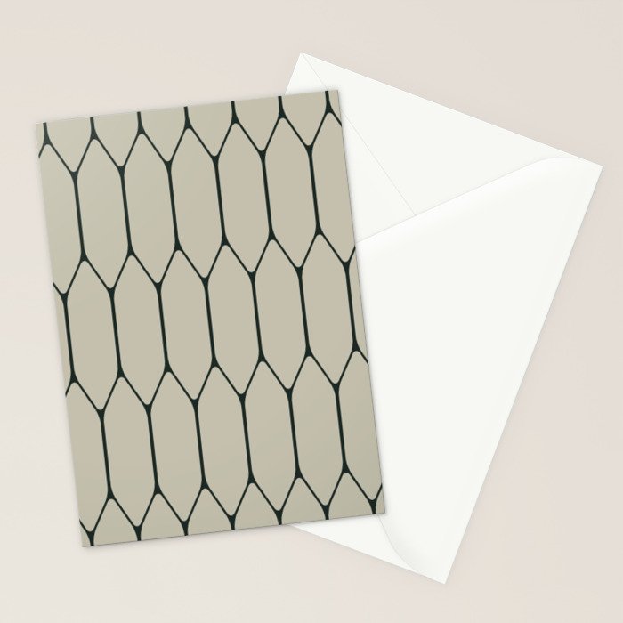 Long Honeycomb Minimalist Geometric Pattern in Light Sage Beige Gray and Dark Green Stationery Card Gallery Image 2