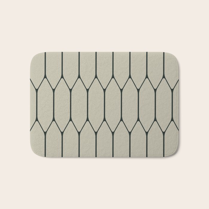 Long Honeycomb Minimalist Geometric Pattern in Light Sage Beige Gray and Dark Green Bath Mat Gallery Image 1