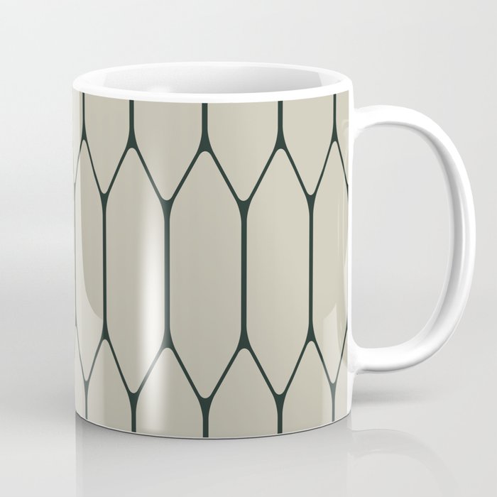 Long Honeycomb Minimalist Geometric Pattern in Light Sage Beige Gray and Dark Green Coffee Mug Gallery Image 1