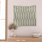 Long Honeycomb Minimalist Geometric Pattern in Light Sage Beige Gray and Dark Green Wall Tapestry Gallery Image 2
