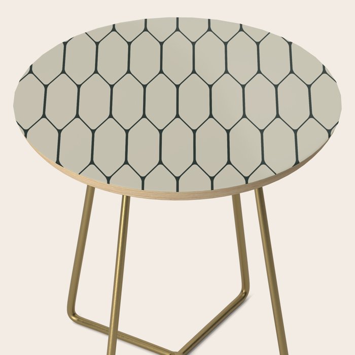 Long Honeycomb Minimalist Geometric Pattern in Light Sage Beige Gray and Dark Green Side Table Gallery Image 2