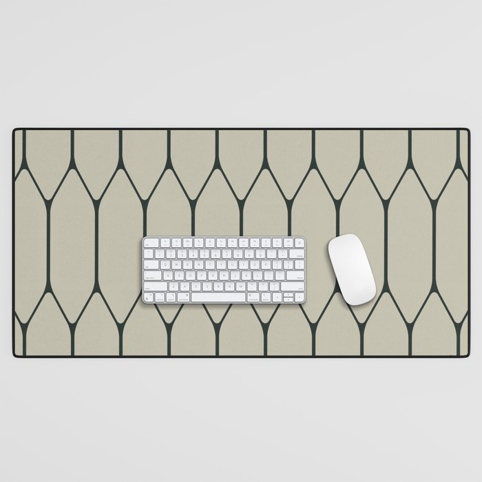 Long Honeycomb Minimalist Geometric Pattern in Light Sage Beige Gray and Dark Green Desk Mat Gallery Image 1