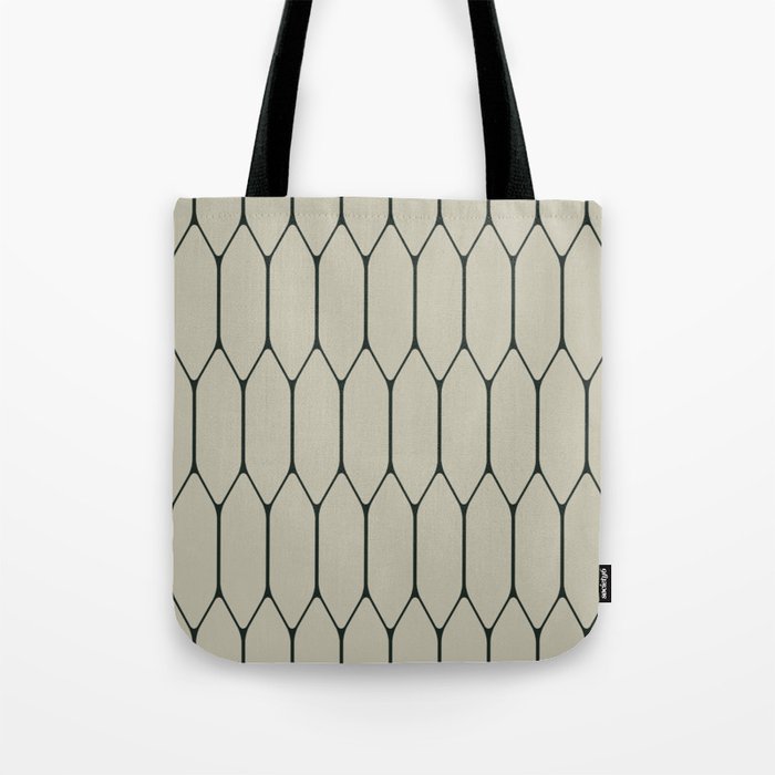 Long Honeycomb Minimalist Geometric Pattern in Light Sage Beige Gray and Dark Green Tote Bag Gallery Image 1