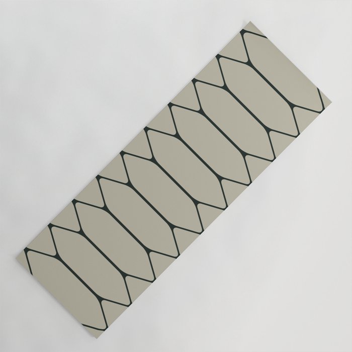 Long Honeycomb Minimalist Geometric Pattern in Light Sage Beige Gray and Dark Green Yoga Mat Gallery Image 1