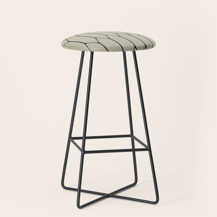 Long Honeycomb Minimalist Geometric Pattern in Light Sage Beige Gray and Dark Green Stool Gallery Image 1