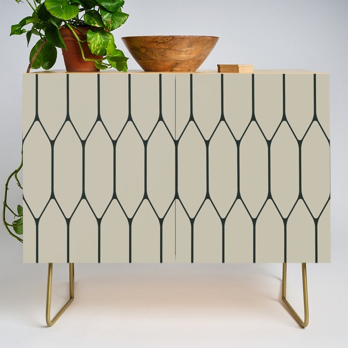 Long Honeycomb Minimalist Geometric Pattern in Light Sage Beige Gray and Dark Green Credenza Gallery Image 1