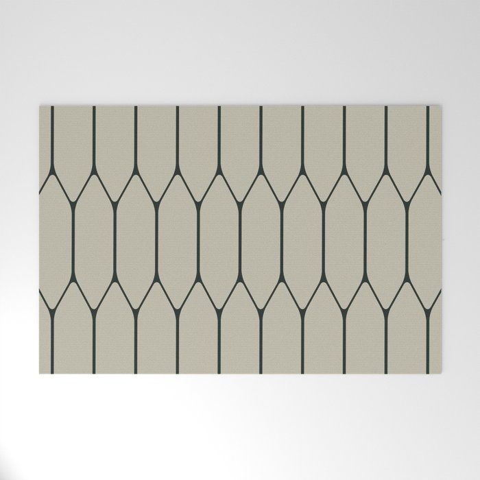 Long Honeycomb Minimalist Geometric Pattern in Light Sage Beige Gray and Dark Green Welcome Mat Gallery Image 1