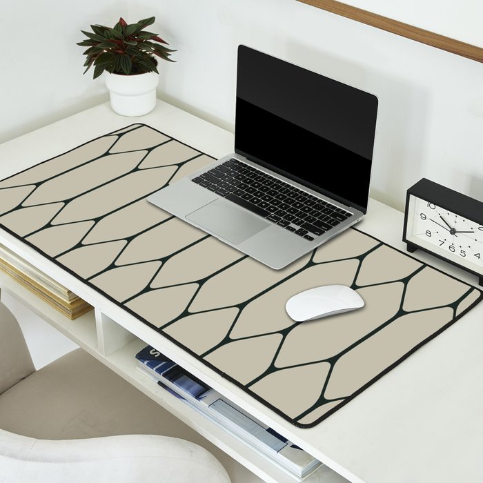 Long Honeycomb Minimalist Geometric Pattern in Light Sage Beige Gray and Dark Green Desk Mat Gallery Image 2