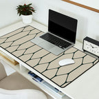 Long Honeycomb Minimalist Geometric Pattern in Light Sage Beige Gray and Dark Green Desk Mat Gallery Image 2
