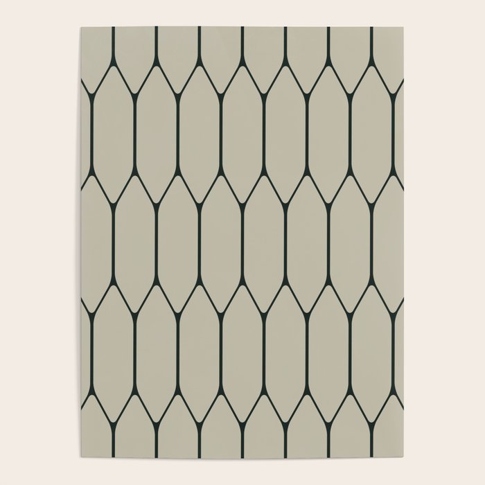 Long Honeycomb Minimalist Geometric Pattern in Light Sage Beige Gray and Dark Green Poster Gallery Image 4