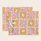 Retro checkered flower mosaic art pattern Placemat Gallery Image 1