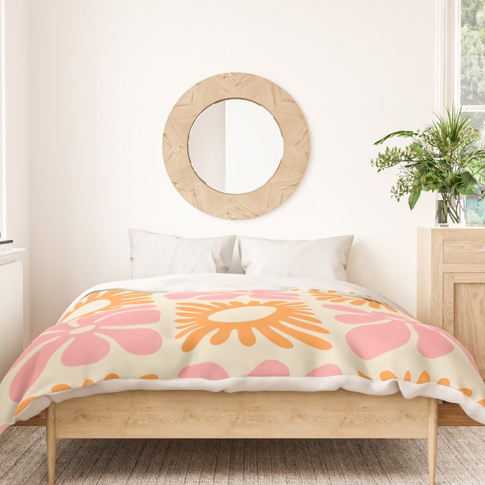 Retro checkered flower mosaic art pattern Duvet Cover Gallery Image 3