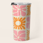 Retro checkered flower mosaic art pattern Travel Mug Gallery Image 3
