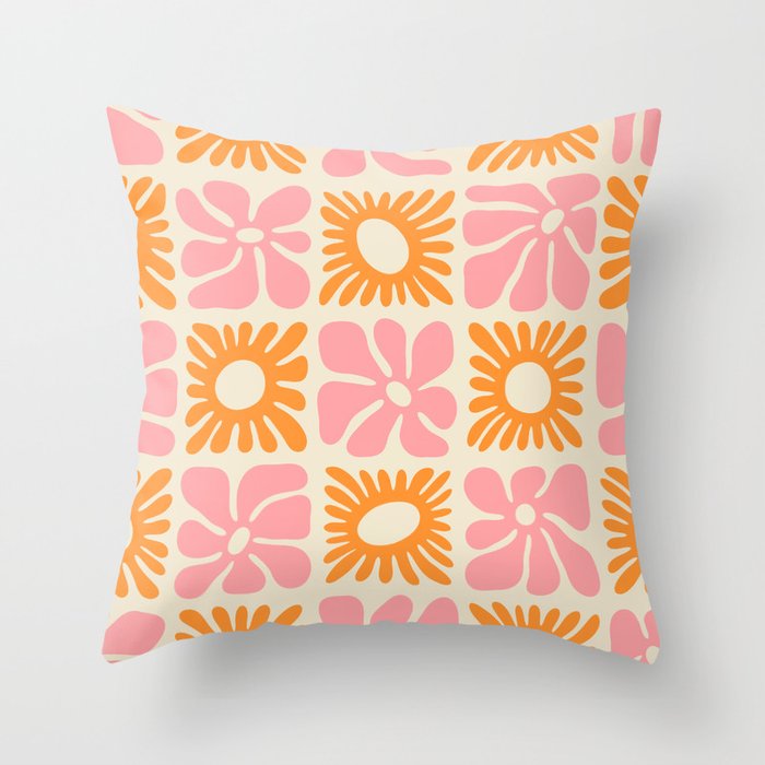 Retro checkered flower mosaic art pattern Throw Pillow Gallery Image 6