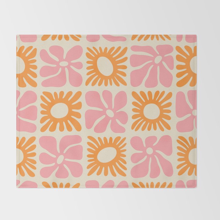 Retro checkered flower mosaic art pattern Throw Blanket Gallery Image 2
