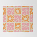 Retro checkered flower mosaic art pattern Throw Blanket Gallery Image 2