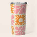 Retro checkered flower mosaic art pattern Travel Mug Gallery Image 2