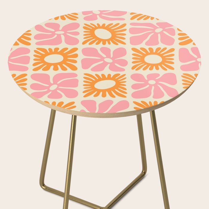 Retro checkered flower mosaic art pattern Side Table Gallery Image 2